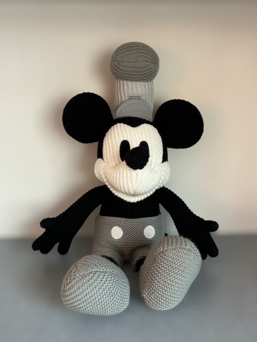 NWOT Disney Parks Steamboat Mickey knit plushy (black, white, gray)